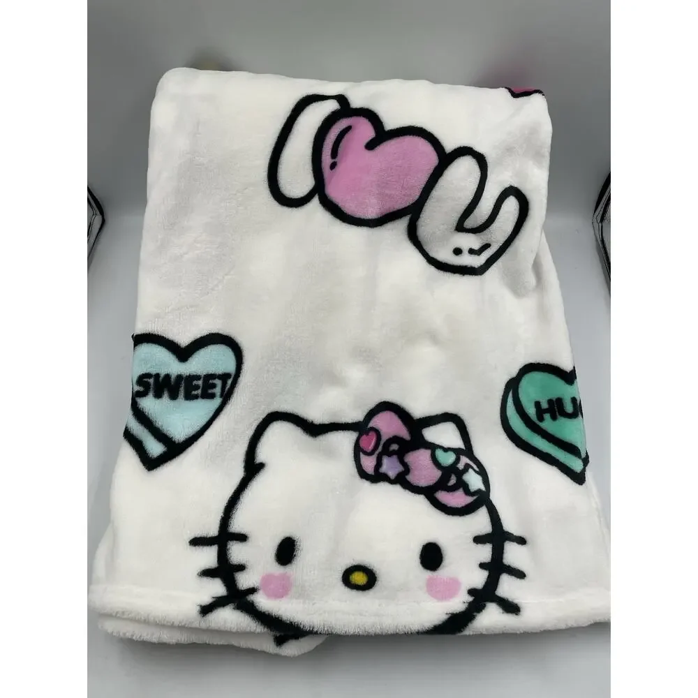 Hello Kitty Conversation Hearts Valentines Plush Throw Blanket 50x70
